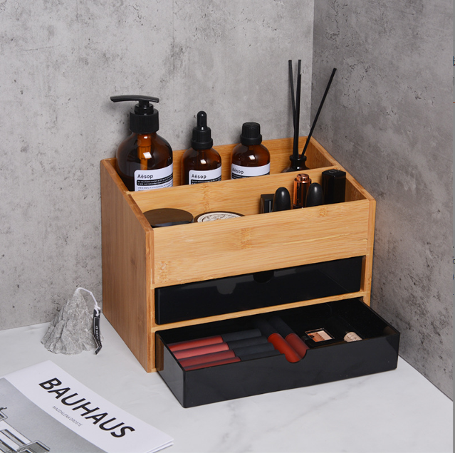 Bamboo Cosmetic Drawer Storage Box – Vanity Organizer